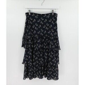 The Kooples Tiered Ruffle Skirt Womens 1 Black Floral Modest